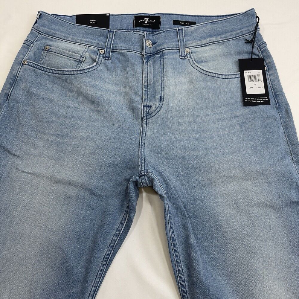 7 for All Mankind Austyn Relaxed Jeans Men's 34 Bay Blue Denim Straight Stretch - Picture 2 of 12